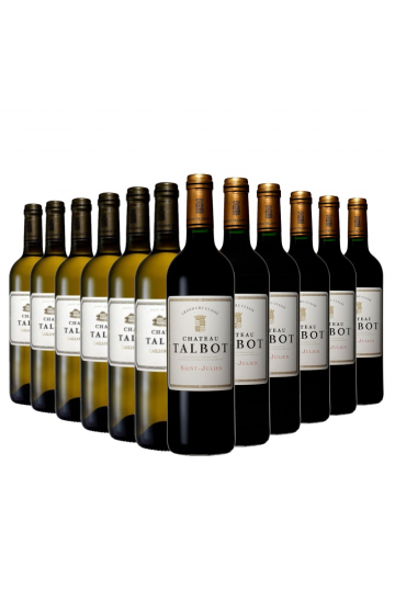 Carton panaché Château Talbot : 6x Château Talbot 2013, 6x Caillou Blanc 2015